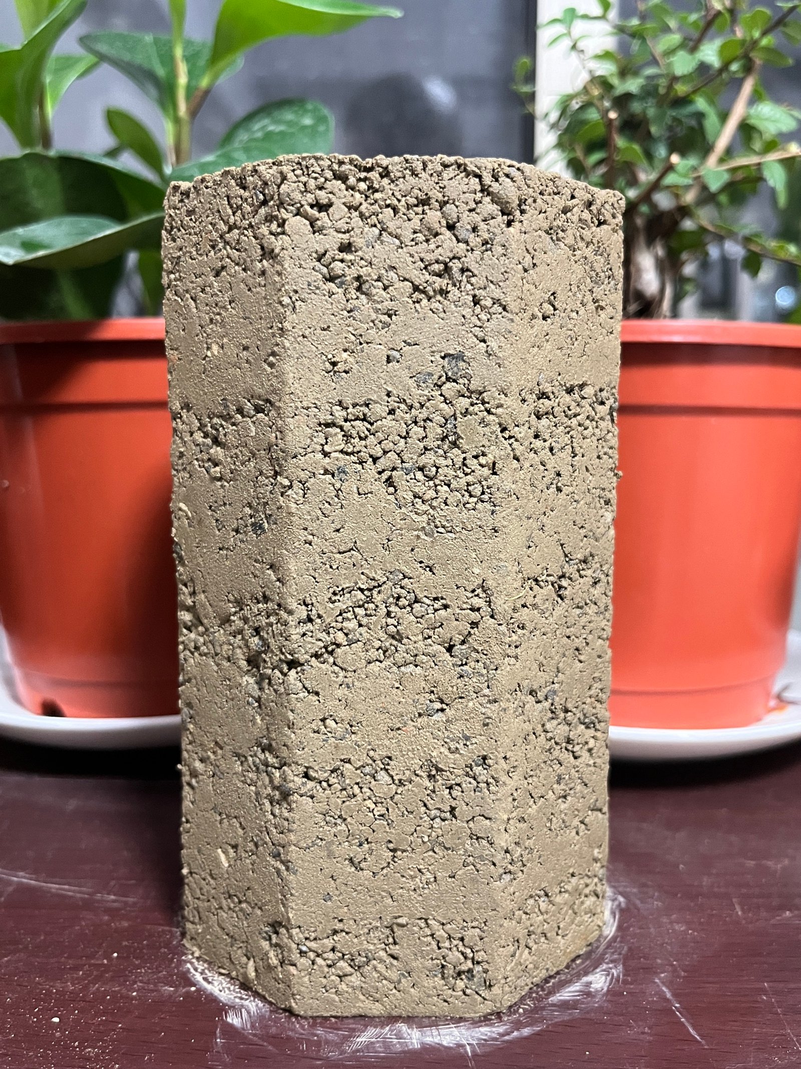 Grüner Lehm-Probenstein: feiner grauer Ton mit Körnung, Materialprobe Taiwan